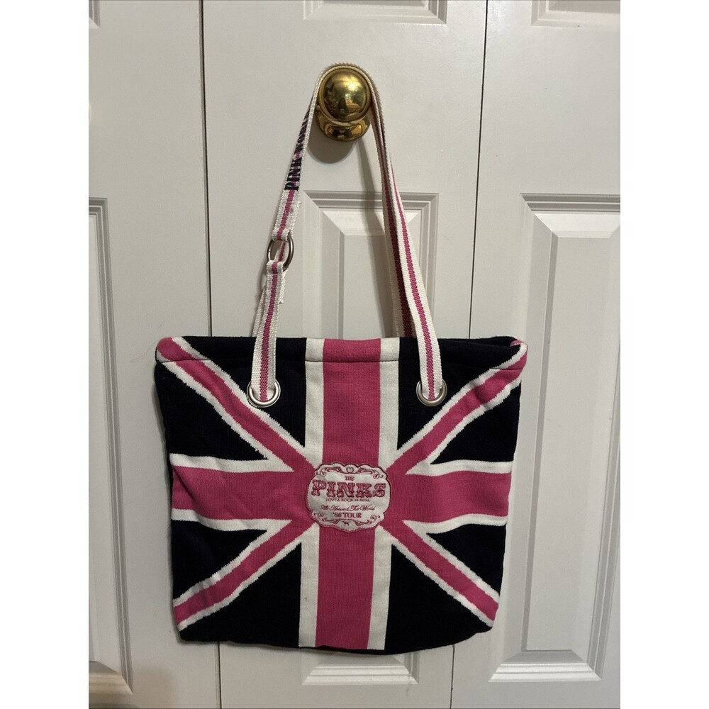 VTG. Y2k Victoria's Secret PINK British Union Jack World Tour '86 Knit Tote Bag